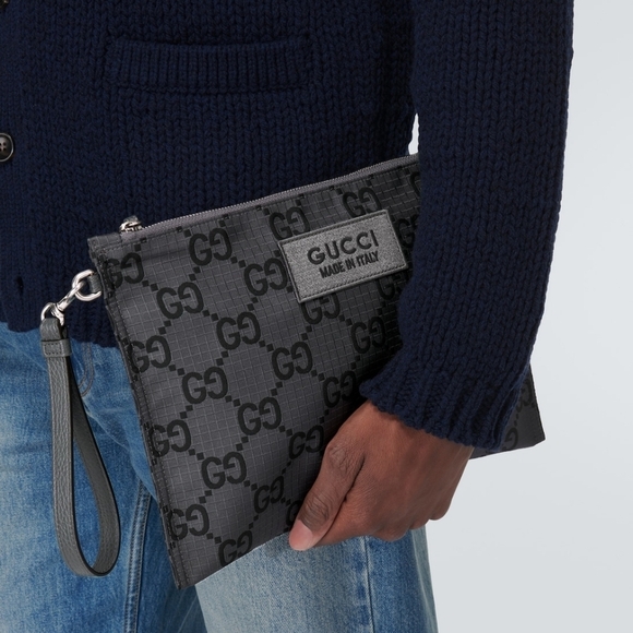 Gucci Other - Gucci NWOT GG Monogram Ripstop Pouch Wristlet – Black Gray